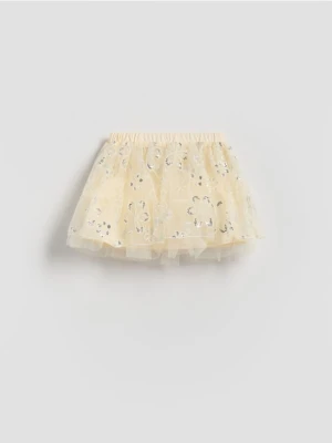 Reserved - Tiulowa spódnica z cekinami - kremowy