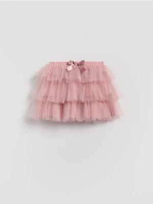 Reserved - Tiulowa spódnica z kokardką - brudny róż