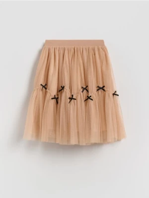Reserved - Tiulowa spódnica z kokardkami - beżowy