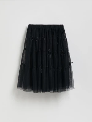 Reserved - Tiulowa spódnica z kokardkami - czarny