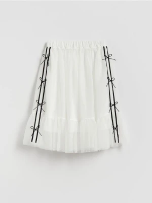 Reserved - Tiulowa spódnica z kokardkami - złamana biel