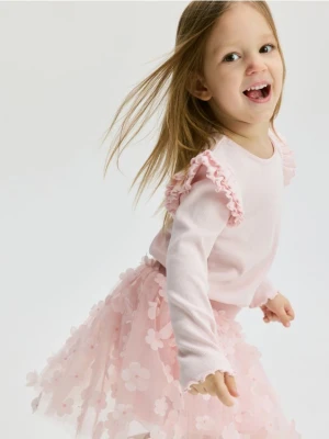 Reserved - Tiulowa spódniczka z kwiatami - pastelowy róż