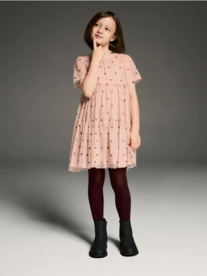 Reserved - Tiulowa sukienka - kremowy