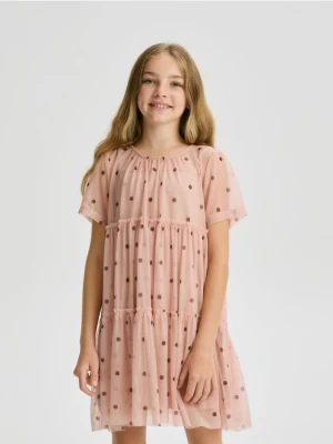 Reserved - Tiulowa sukienka - kremowy