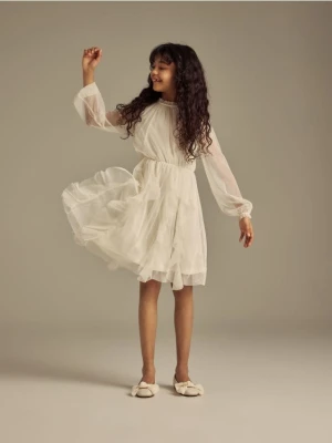 Reserved - Tiulowa sukienka - kremowy