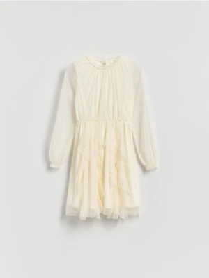 Reserved - Tiulowa sukienka - kremowy