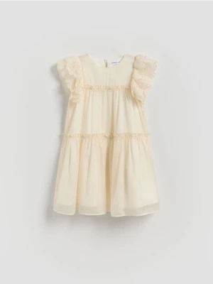 Reserved - Tiulowa sukienka - kremowy
