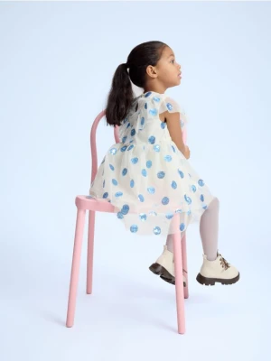 Reserved - Tiulowa sukienka z cekinami - kremowy