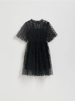 Reserved - Tiulowa sukienka z kokardkami - czarny