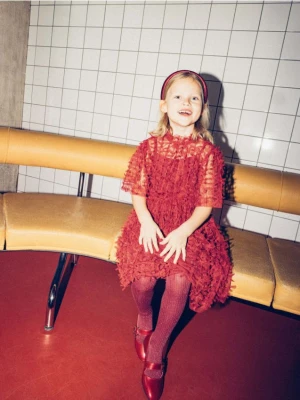 Reserved - Tiulowa sukienka z kokardkami - czerwony