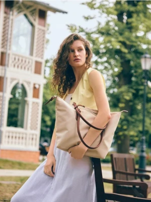 Reserved - Tkaninowa torebka shopper - beżowy