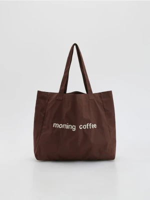 Reserved - Tkaninowa torebka shopper - ciemnobrązowy