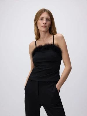 Zdjęcie produktu Reserved - Top na ramiączkach z piórami - czarny