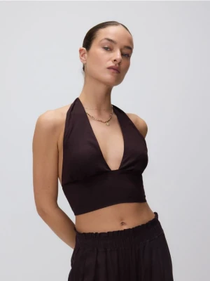 Reserved - Top z dodatkiem lnu - ciemnobrązowy