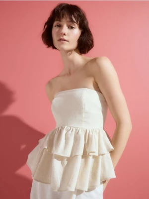 Reserved - Top z domieszką lnu - beżowy