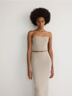 Reserved - Top z efektem sprania - oliwkowy