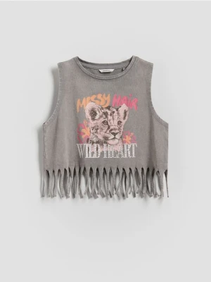 Reserved - Top z frędzlami - ciemnoszary