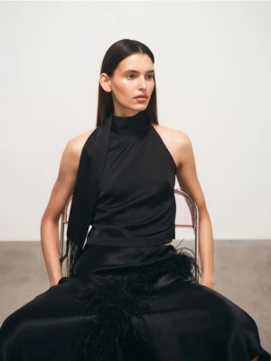 Reserved - Top z frędzlami - czarny