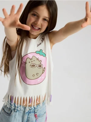 Reserved - Top z frędzlami Pusheen - złamana biel