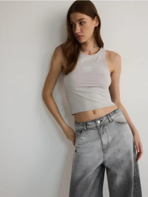 Reserved - Top z haftem - jasnoszary