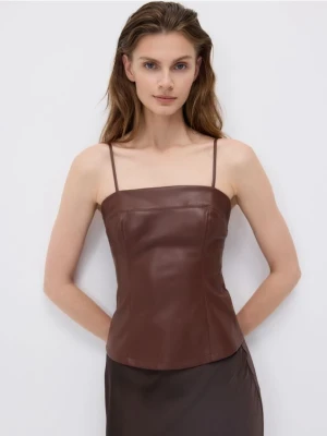 Reserved - Top z imitacji skóry - brązowy