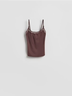 Reserved - Top z koronką - ciemnobrązowy