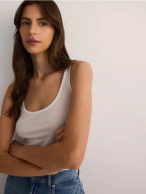 Reserved - Top z lyocellu i wełny - złamana biel