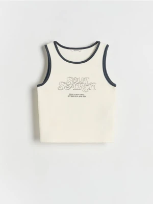 Reserved - Top z nadrukiem - złamana biel