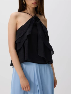 Reserved - Top z ozdobną różą - czarny