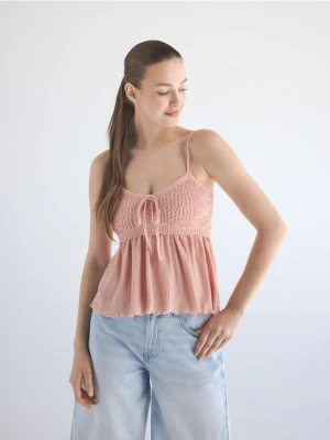 Reserved - Top z szydełkowaną górą - jasnopomarańczowy