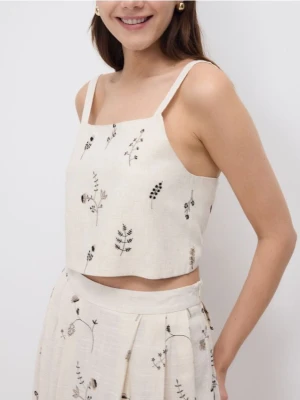 Reserved - Top z wiskozą i lnem - beżowy