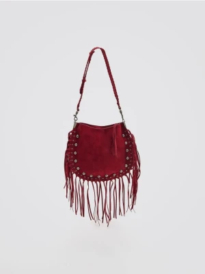 Reserved - Torebka boho z frędzlami - bordowy