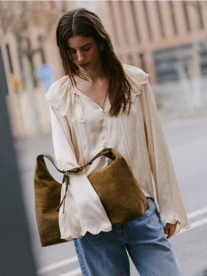 Reserved - Torebka hobo z imitacji zamszu - oliwkowy