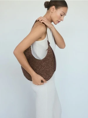 Reserved - Torebka hobo z papierowej plecionki - ciemnobrązowy