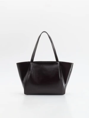Reserved - Torebka shopper z imitacji skóry - mahoniowy