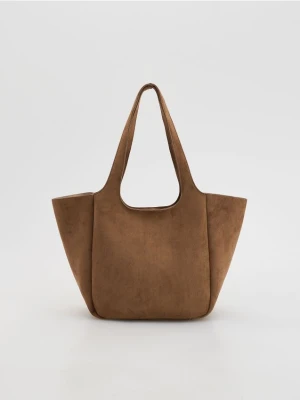Reserved - Torebka shopper z imitacji zamszu - beżowy