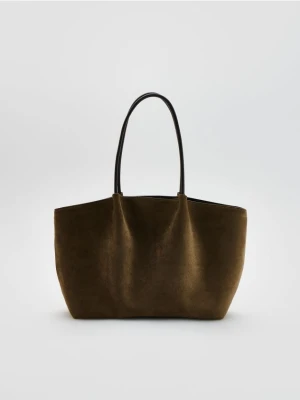 Reserved - Torebka shopper z imitacji zamszu - beżowy