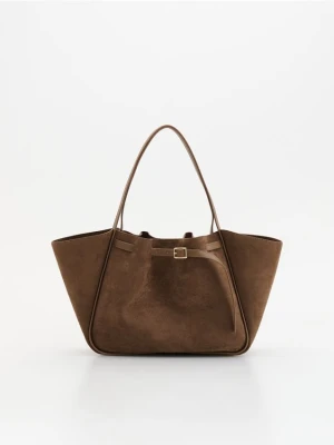 Reserved - Torebka shopper z imitacji zamszu - beżowy