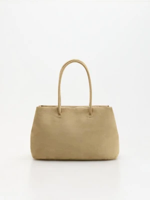 Reserved - Torebka shopper z imitacji zamszu - beżowy