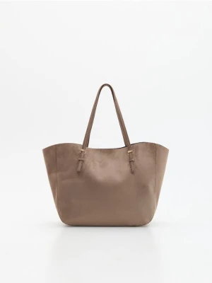 Reserved - Torebka shopper z imitacji zamszu - beżowy