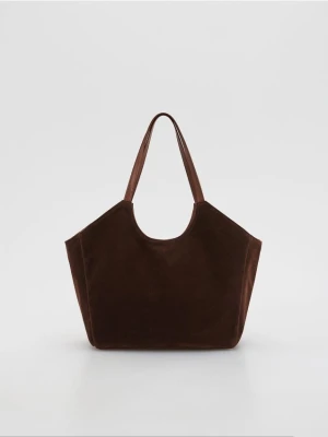 Reserved - Torebka shopper z imitacji zamszu - brązowy