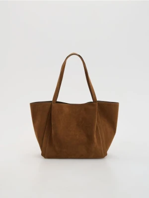 Reserved - Torebka shopper z imitacji zamszu - brązowy