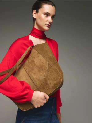 Reserved - Torebka shopper z imitacji zamszu - brązowy