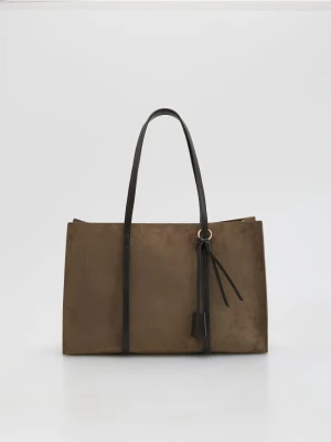 Reserved - Torebka shopper z imitacji zamszu - brązowy