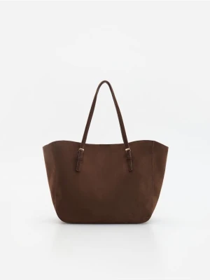 Reserved - Torebka shopper z imitacji zamszu - brązowy