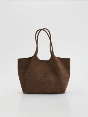 Reserved - Torebka shopper z imitacji zamszu - ciemnobrązowy