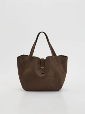 Reserved - Torebka shopper z imitacji zamszu - ciemnobrązowy