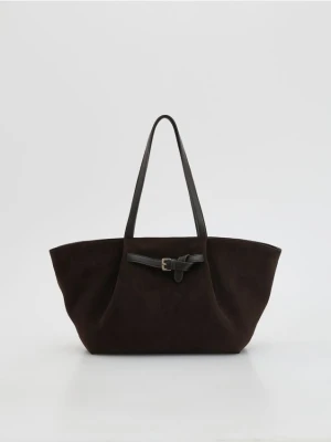 Reserved - Torebka shopper z imitacji zamszu - ciemnobrązowy