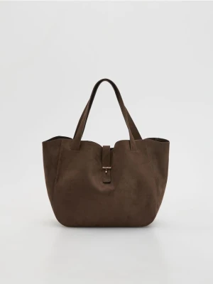 Reserved - Torebka shopper z imitacji zamszu - ciemnobrązowy