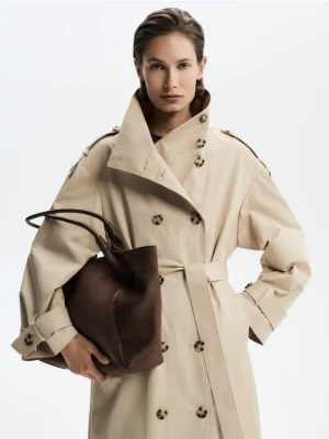 Reserved - Torebka shopper z imitacji zamszu - ciemnobrązowy